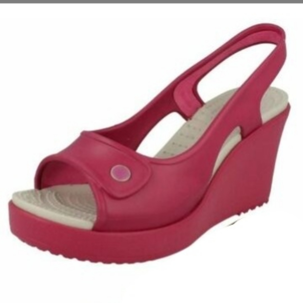 Crocs "Havana" Wedge Heel Sandal Pink Slingback Open Toe Size 8